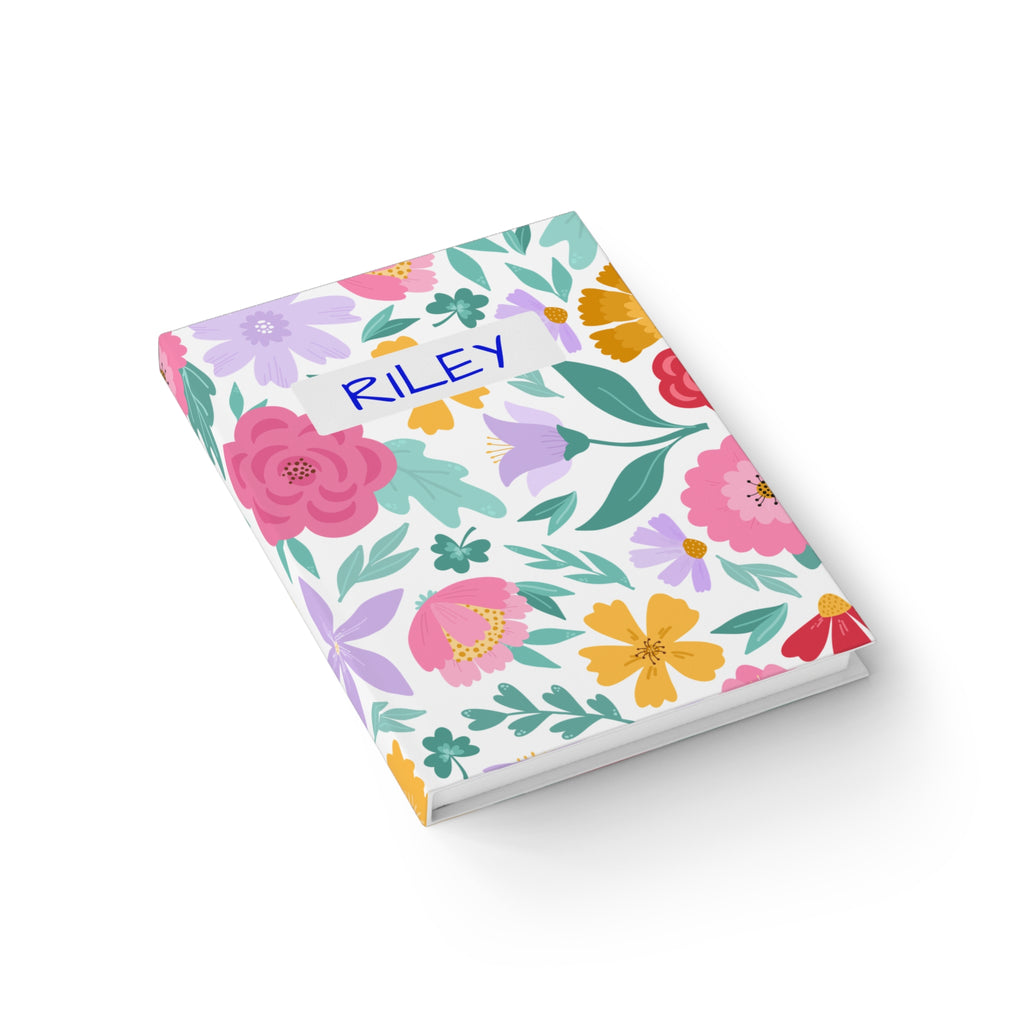 Personalized Journal With Floral Cover, Ruled Line Journal With Personalizable Text