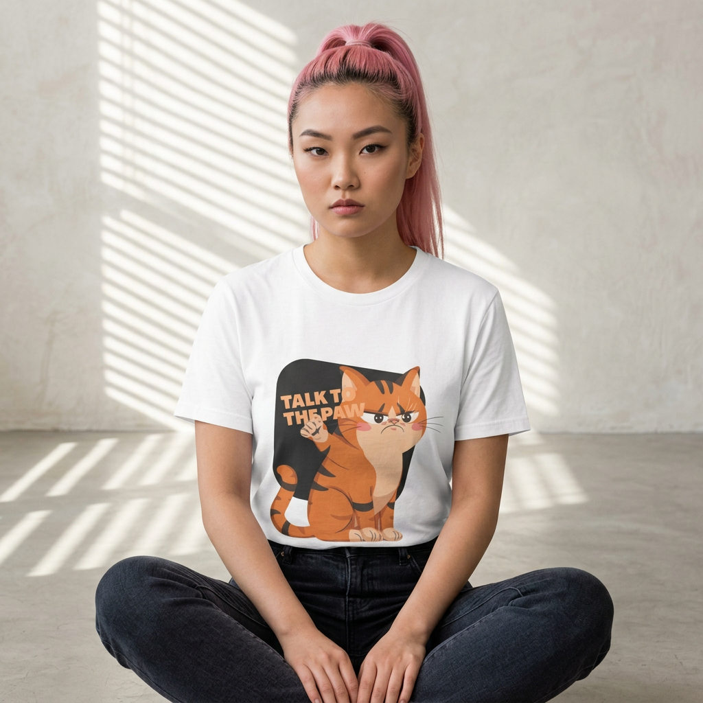 Talk to the Paw Funny Cat Heavy Cotton Tee