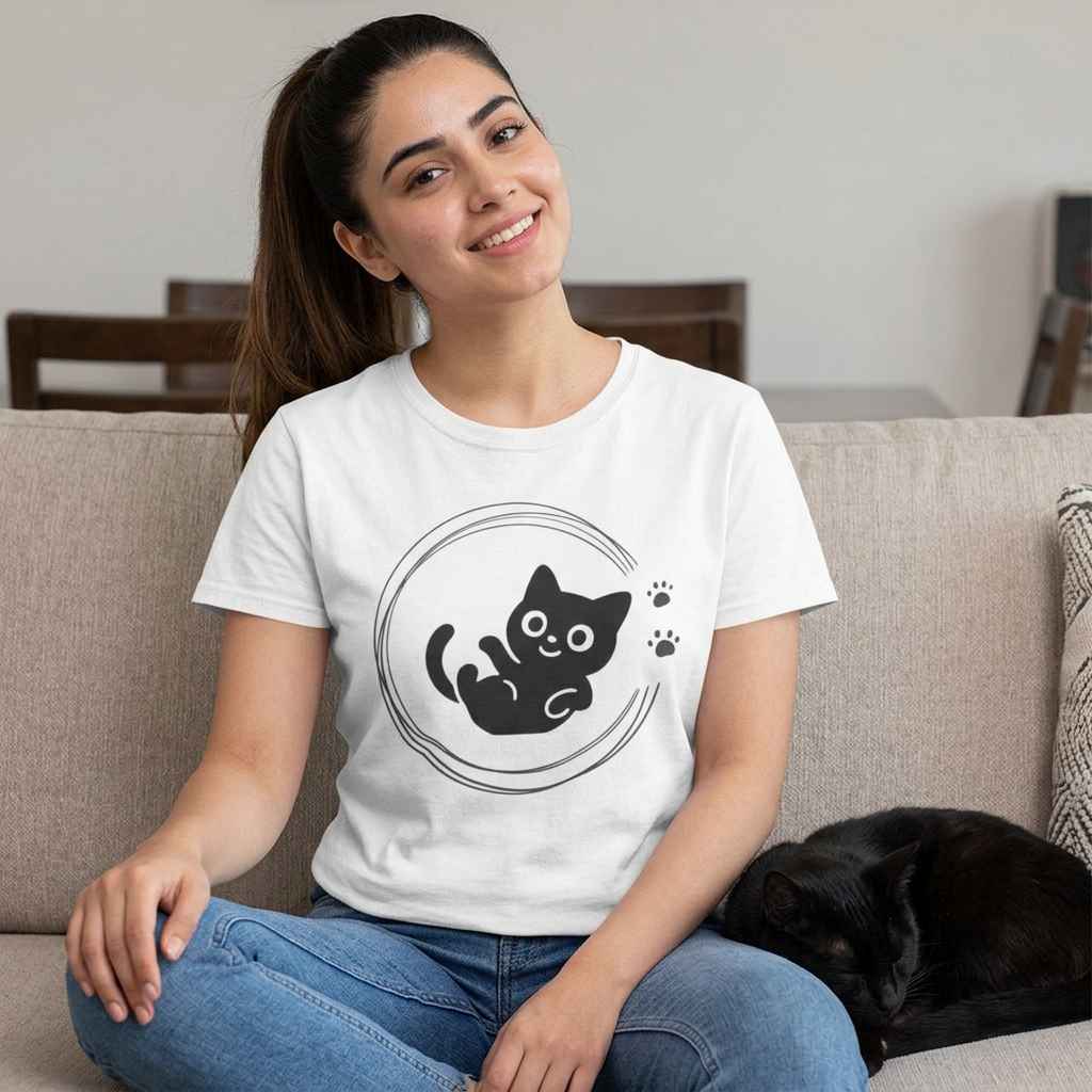 Black Cat Minimalist Unisex Softstyle T-Shirt