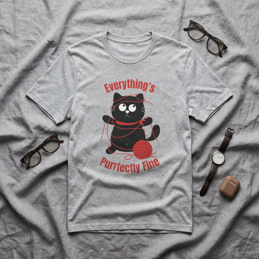 Everythings Purrfectly Fine Shirt, Funny Cat Graphic Tee, Everythings Fine Shirt, Unisex Softstyle T-Shirt