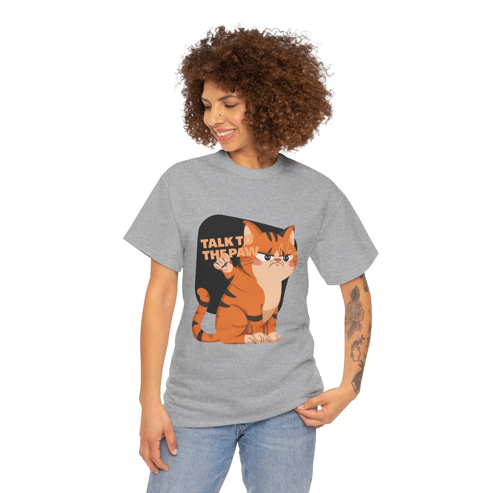 Talk to the Paw Funny Cat Heavy Cotton Tee