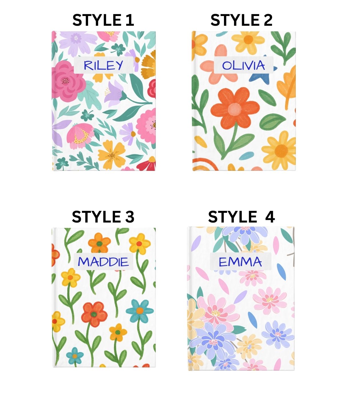 Personalized Journal With Floral Cover, Ruled Line Journal With Personalizable Text