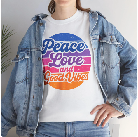 Peace Love And Vibes Shirt, Unisex Heavy Cotton Tee